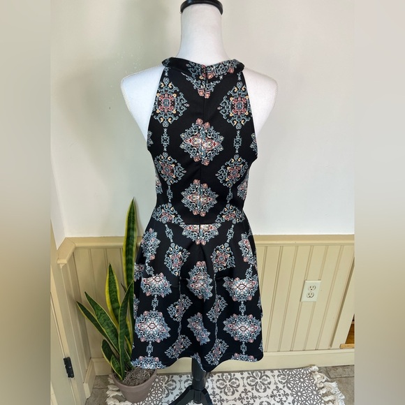 Y2K Medallion Print Fit & Flare Skater Dress High Neck Indie S Boho Chic - Picture 5 of 10